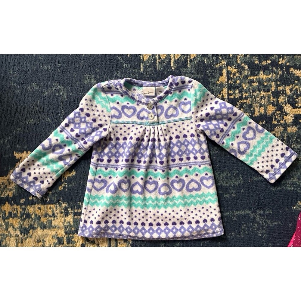 Jumping Beans Girls 24M Fleece Tunic Top Purple Mint Heart Print